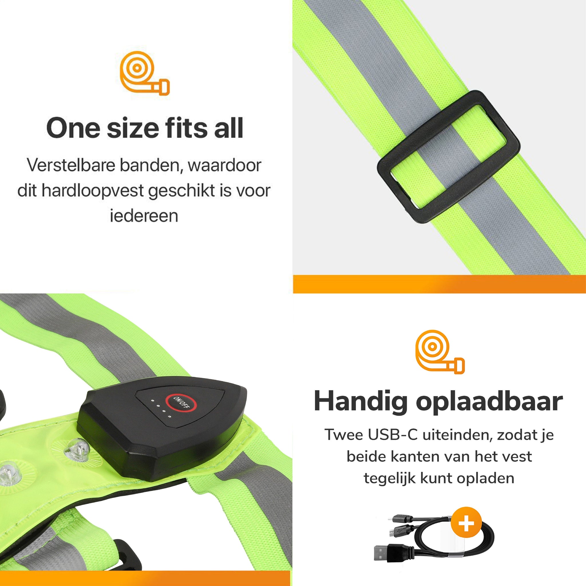 R2B® Hardloopvest met Verlichting aan voor- en achterkant - Geel - Inclusief USB-C kabel - Telefoonhouder sport