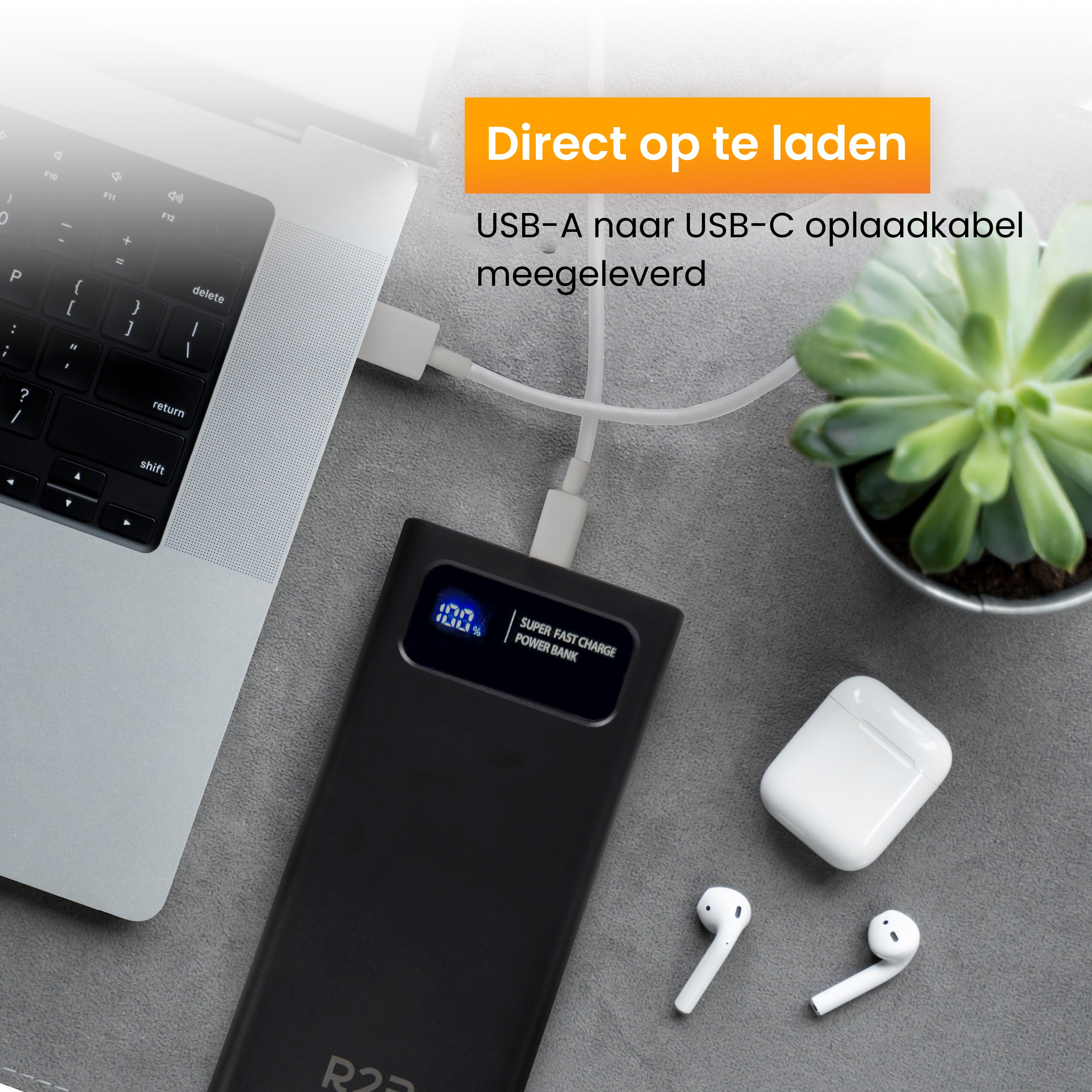 R2B® Powerbank 20.000 mAh - 4 tot 6 keer opladen - Geschikt voor o.a. iPhone & Samsung - Powerbank