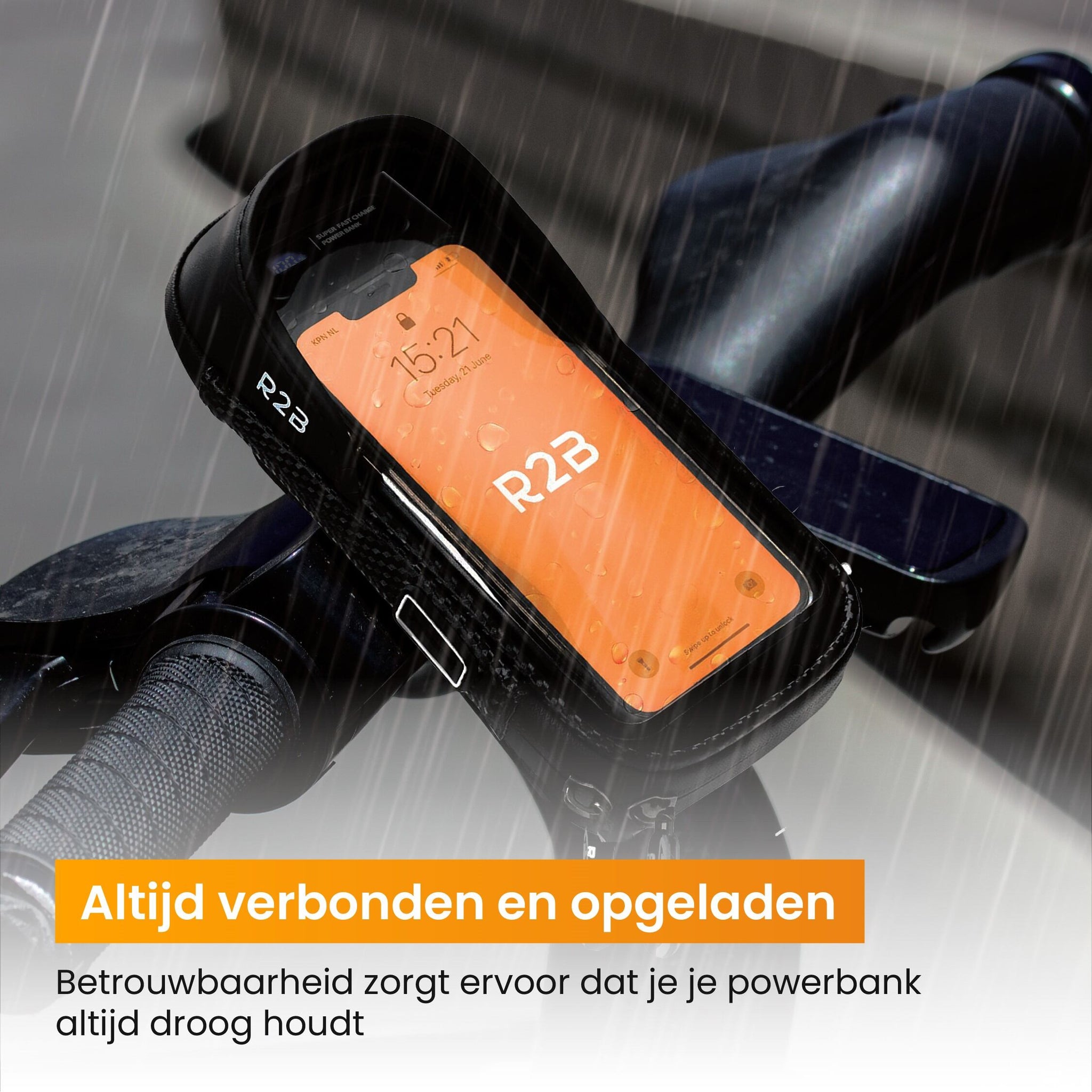 R2B® Robuuste Telefoonhouder Fiets Waterdicht + Powerbank 10.000 mAh - Model Leiden - Telefoonhouder fiets