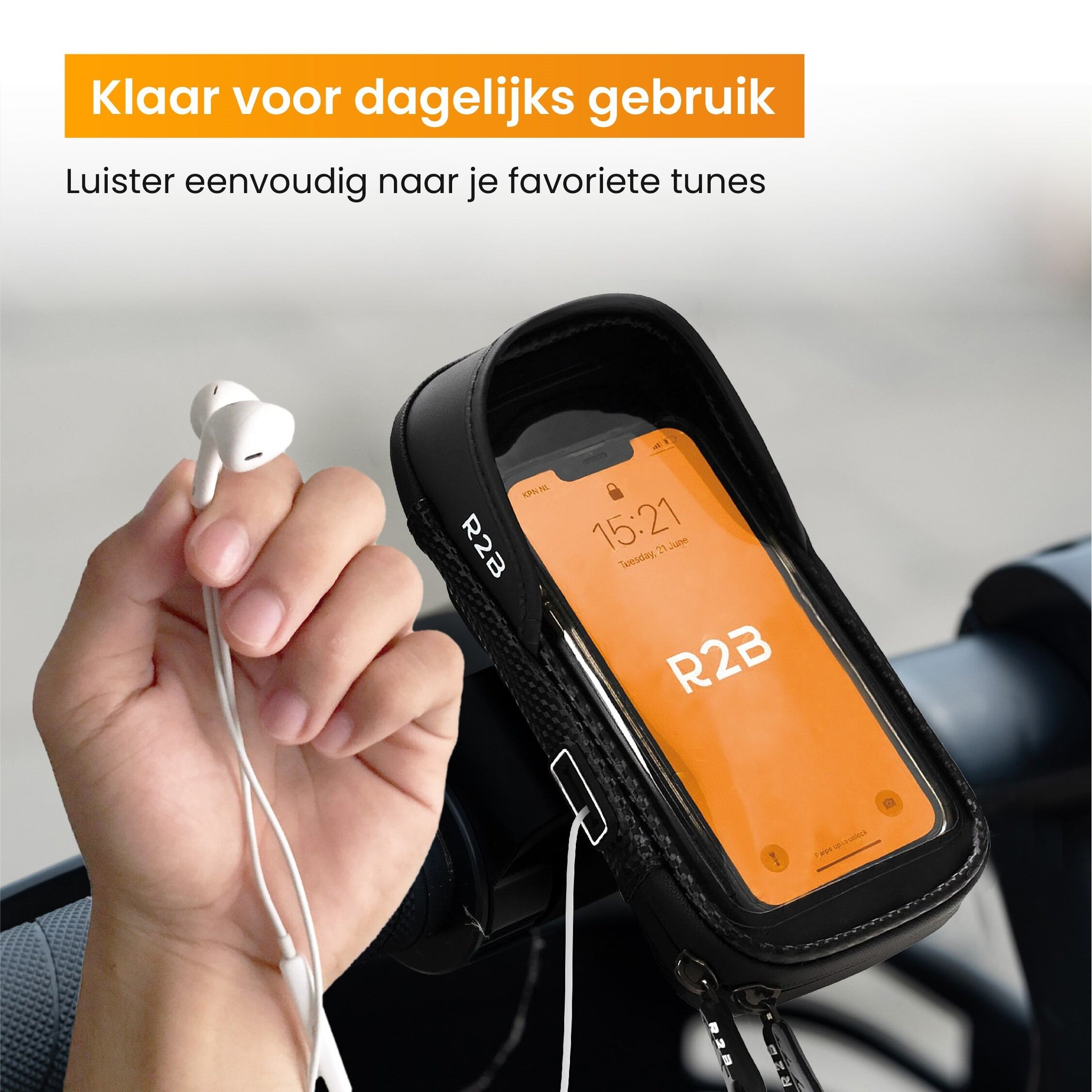 R2B® Robuuste Telefoonhouder Fiets Waterdicht + Powerbank 10.000 mAh - Model Leiden - Telefoonhouder fiets