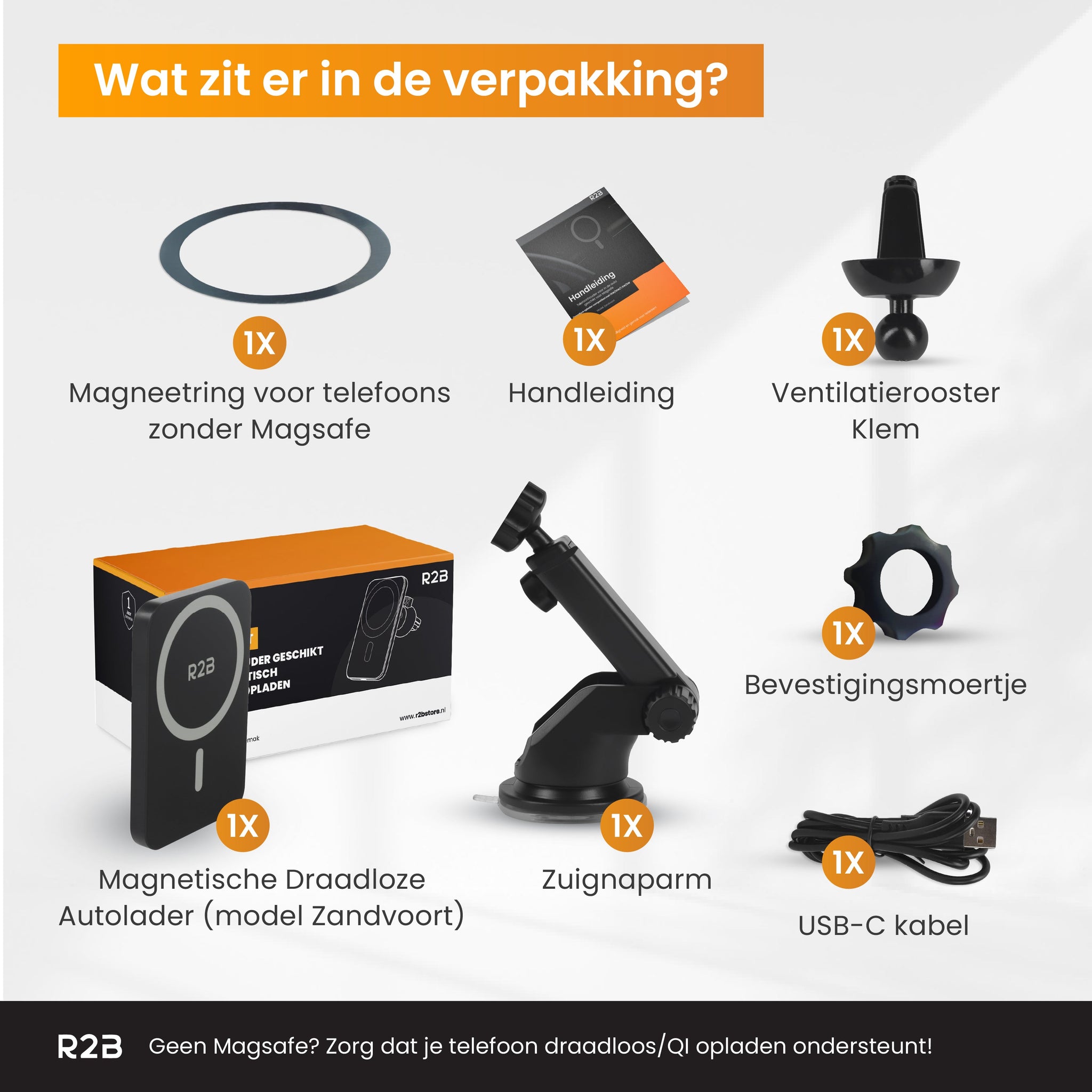 R2B® Telefoonhouders Auto Zuignap - Geschikt voor MagSafe - Draadloze Oplader - model Zandvoort - Telefoonhouder auto