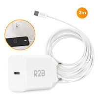 R2B® USB-C naar USB-C Kabel met USB C Adapter - 2 Meter kabel - Extra stevige USB-C kabels - USB-C oplader geschikt