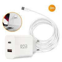 R2B® USB-C naar USB-C Kabel + USB A & USB-C Adapter - 2 Meter kabel - Extra stevige USB-C kabels - USB-C oplader